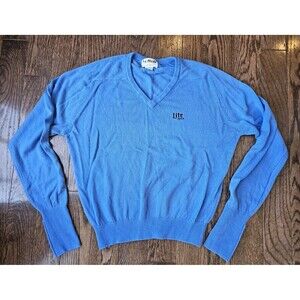 Vtg La Mode Lite Beer Logo V-Neck Sweater Blue Sz S Cashmerlon Miller Lite